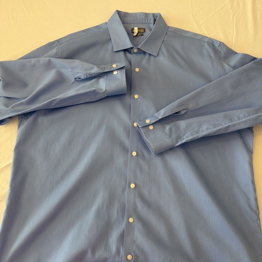 Kenneth Cole Reaction Textured Stripe Dress Shirt 18.5 34/35 Blue Wrinkle Free - Picture 11 of 15
